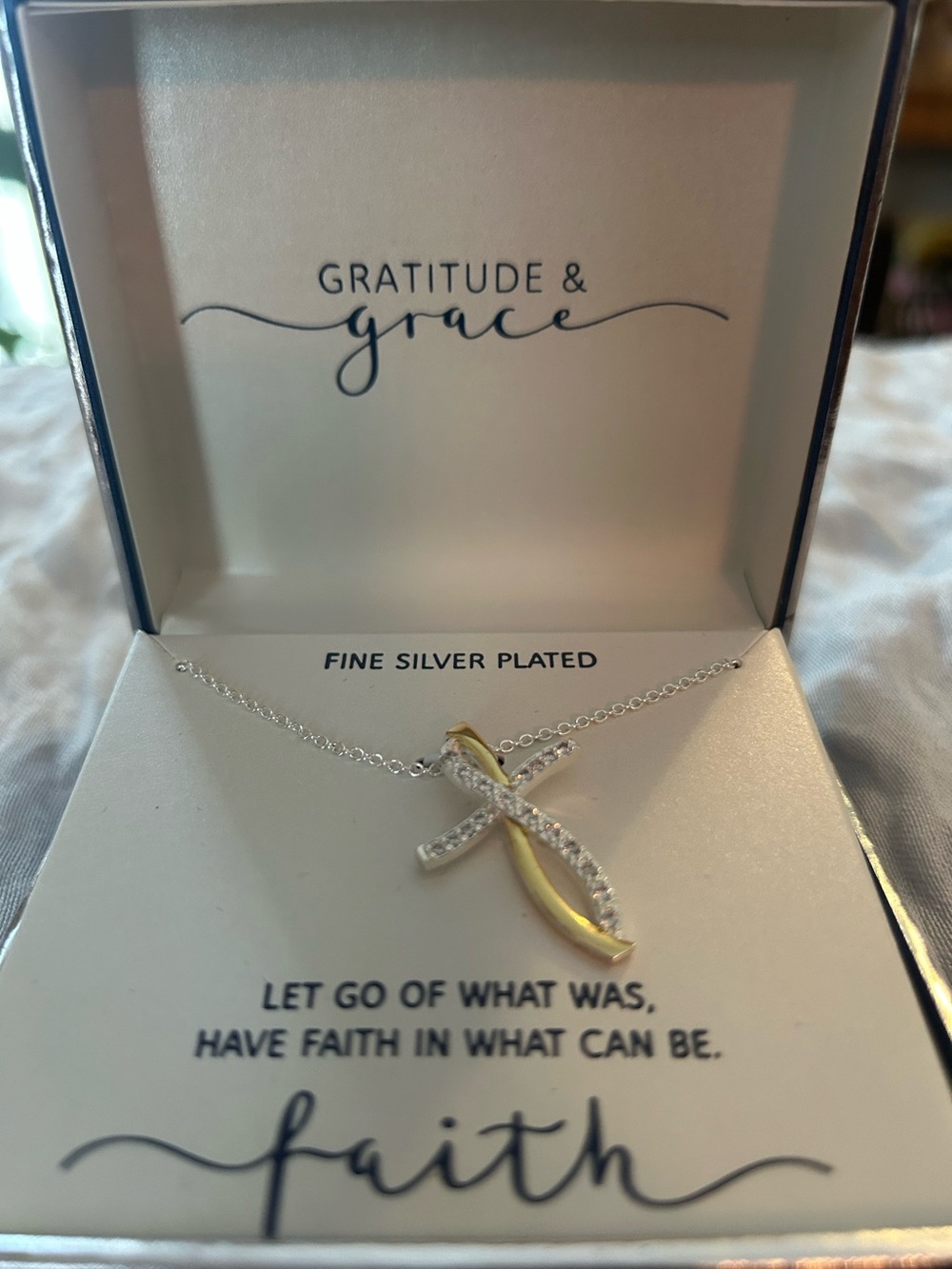 Two-Tone Faith Cross Necklace - Silver & Gold